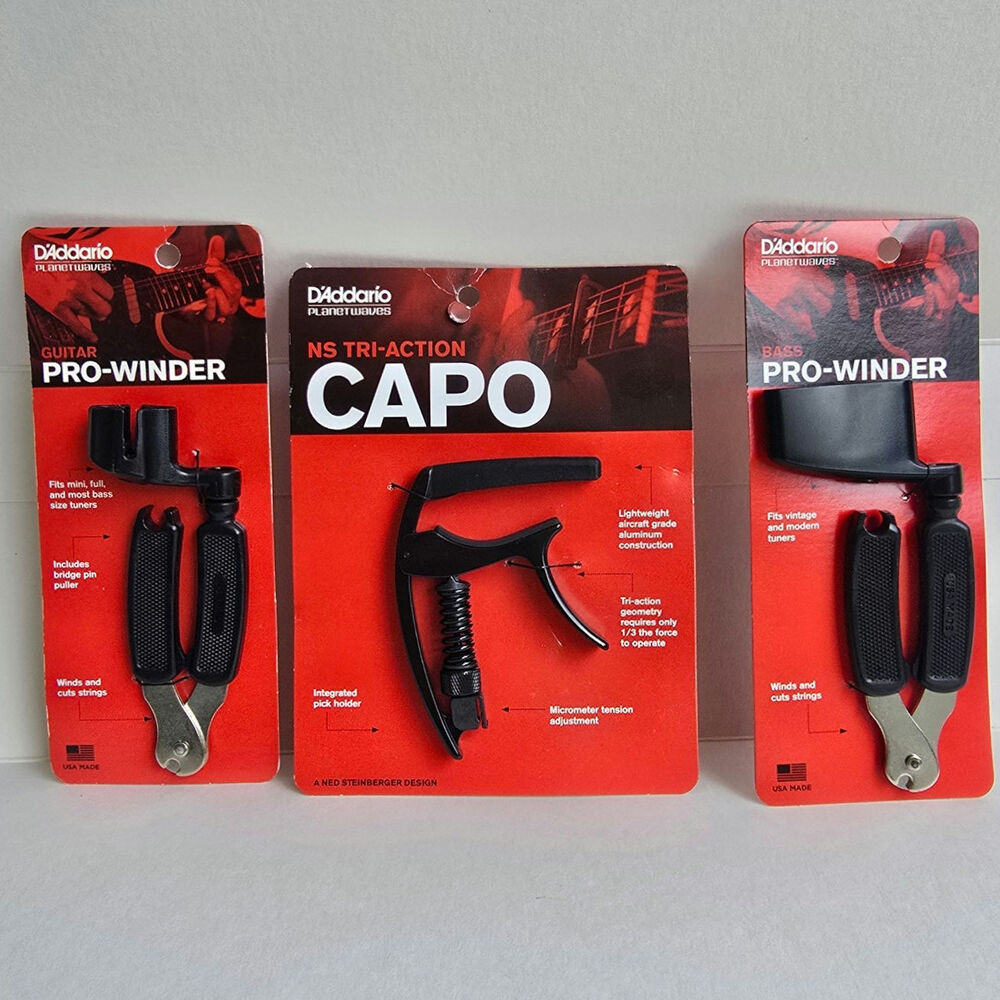 3 Piece Accessory Lot D'ADDARIO String Winder Cutter Bass Guitar Tools